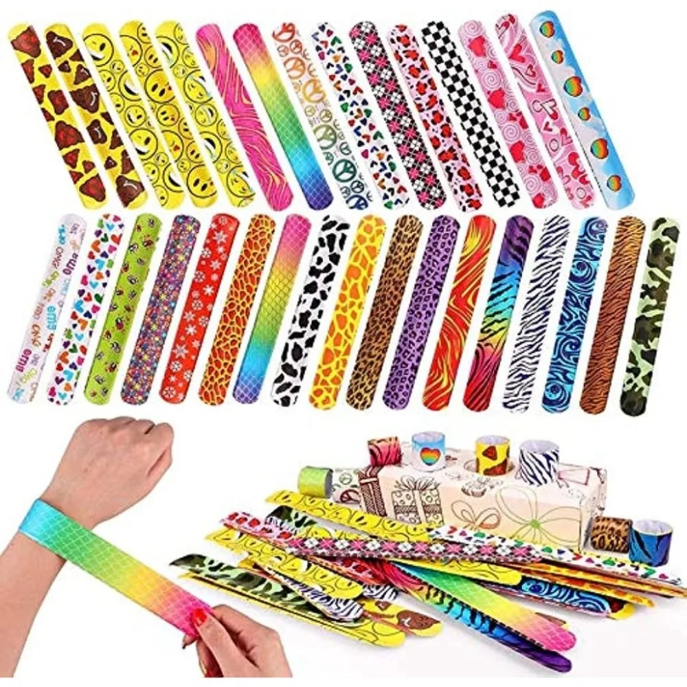 Colorful Hearts Animal Print Design Retro Slap Bands 50/100Pcs Kids Adults Birthday Classroom Gifts Easter Carnival Party Favors party toys toy gift filler