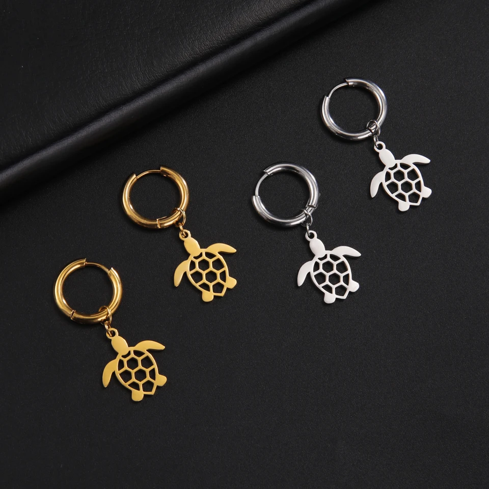 Orecchini tartaruga marina in oro: smalto turchese, argento sterling 925