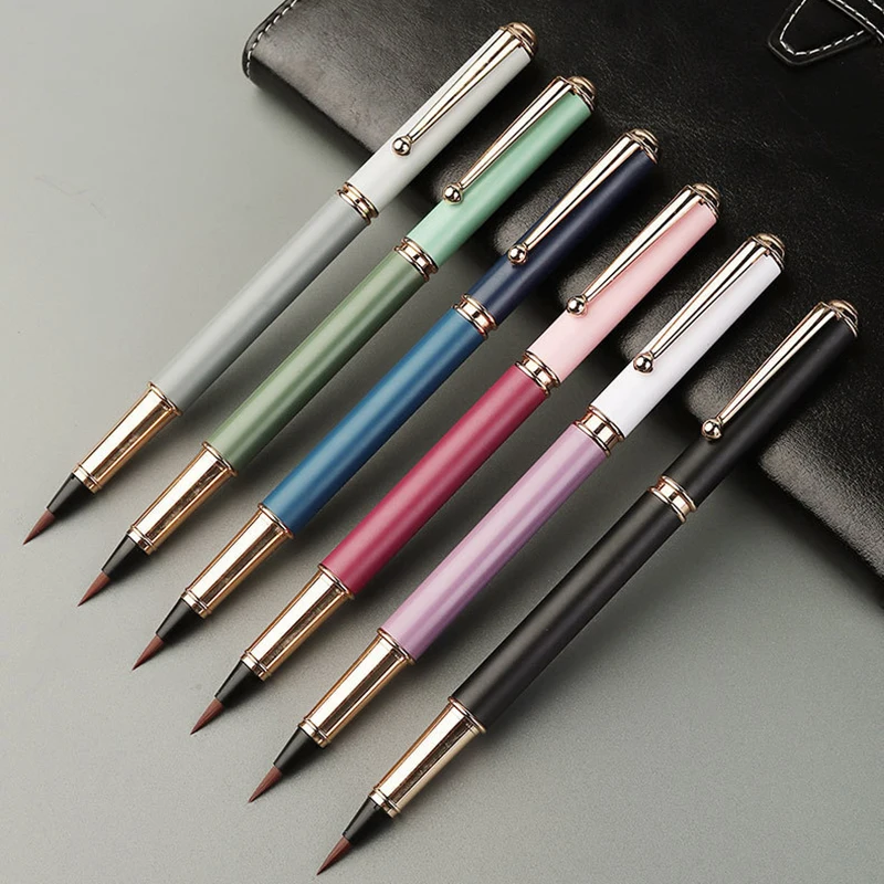 Calligraphy Brush Morandi Fountain Pen Calligraphy Brush Metal Soft Bristle Small Regular Calligraphy Brush for students' drawing and writing