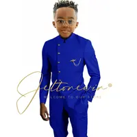 Royal Blue African Design Boys Suits Set For Wedding Formal Tuxedo Kids Costume Piano Performance Children Tailor Made