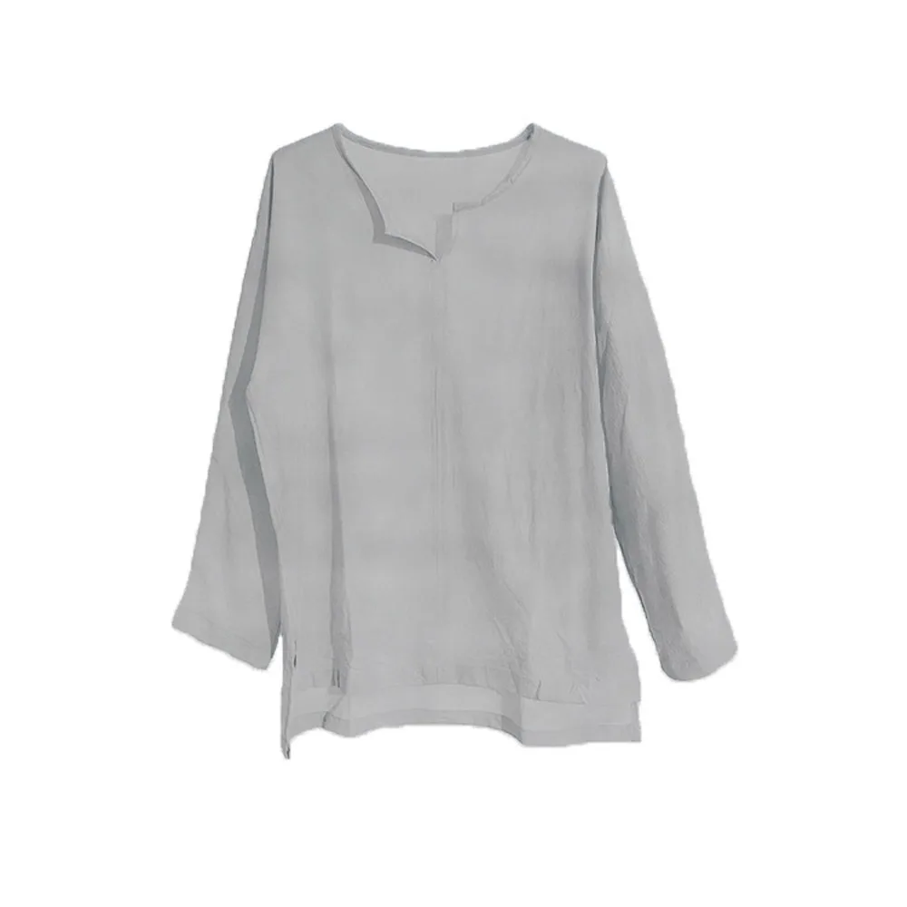 Mens Cotton Linen Long Sleeve V Neck Summer Tshirts