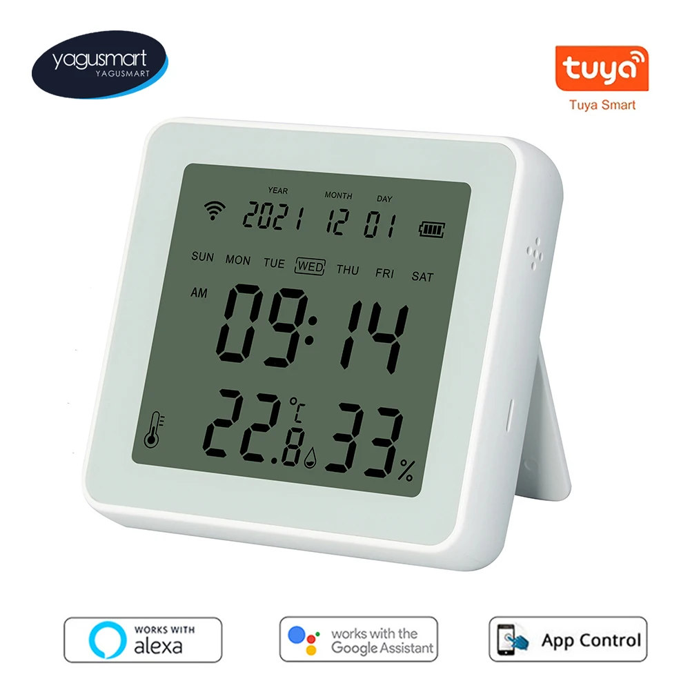 

Yagusmart Tuya WiFi Smart Temperature Humidity Sensor Detector with LCD Screen Display Real Time Monitoring Smart Life APP Contr