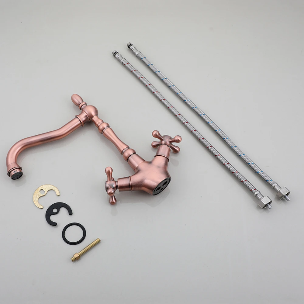 Antique Copper Bathroom Sink Faucet 360 Swivel Mixer Retro 2 handles 1 Hole Tap Deck Mounted Brass Faucets Tap basin faucet bathroom faucet
