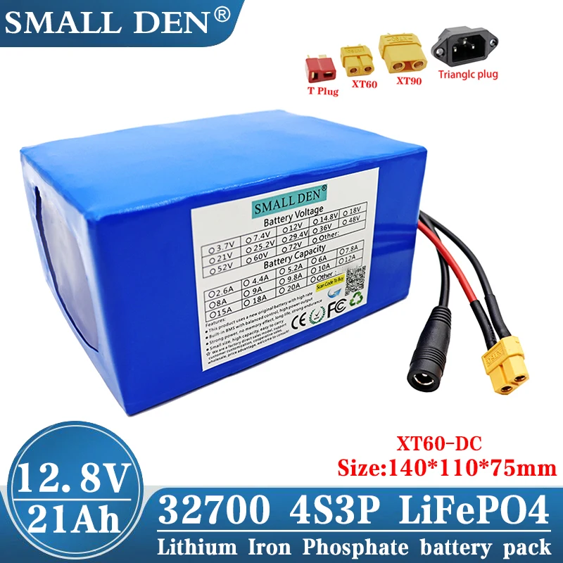 

12V/12.8V 21Ah 32700 Lifepo4 4S3P battery pack 12V Electric Boats 12V Power supply With 30A Same port charge and discharge BMS