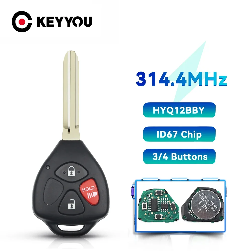 

KEYYOU 3 Button Smart Remote Car Key Fob 314.4Mhz HYQ12BBY ID67 Chip For Toyota RAV4/Hilux/Camry Car Auto Remote Contol Key