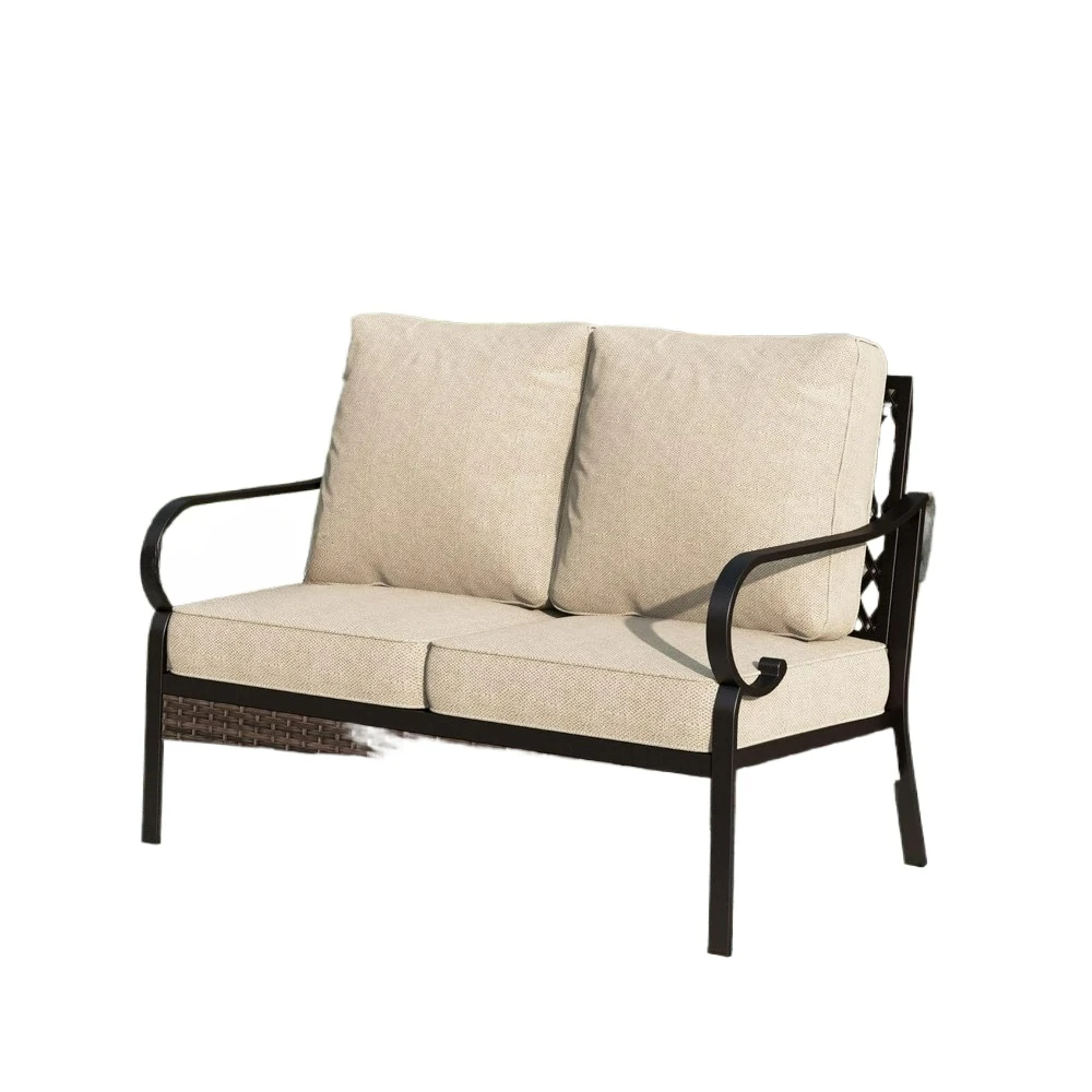 Furniture Patio Furniture Sofa, Love-Seat Patio Sofa Steel Frame Outdoor Sectional Couch  Cushions for Lawn Backyard Porch Deck 6