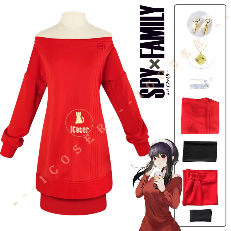 Anime SpyFamily Yor Forger ڽ ǻ  ġ   Yor Briar Daily Dress  Ͱ Headwear Stockings Set