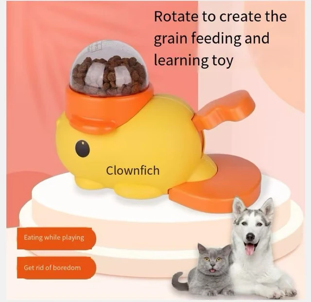 Yellow Duck Dog Automatic Feeder Interactive Pet Feeding Machine Puppy Food Dispenser Toy Training Device