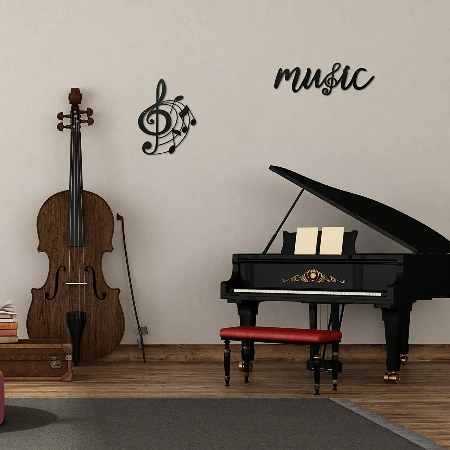 

New 2 Pcs Music Metal Wall Sticker Black Treble Clef and Music Notes Wall Sticker Living Room/Home Decoration