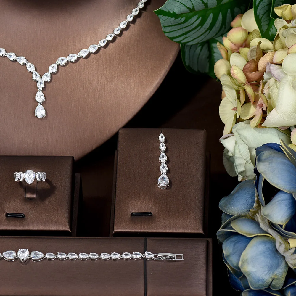 HIBRIDE Fashion Dangling Drop White Cubic Zirconia Women Party