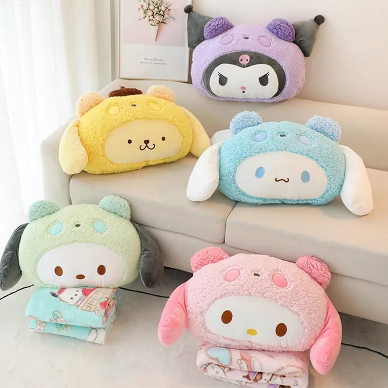 

Sanrios Fluffy Plush Toy Pillow Cute Anime Characters Kuromi Melody Pochacco Stuffed Animal Sofa Cushion Blanket 2 In 1 Gifts