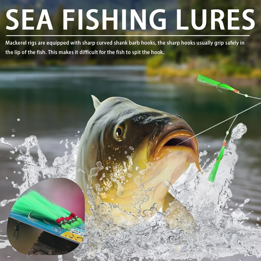 1Pack/6Hooks Pre-Tied Sabiki Fishing Rigs with Sharp Carbon Steel