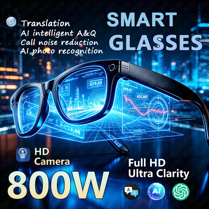 Nuovi Occhiali Smart 2026 con Fotocamera HD da 800W, Registrazione Video, Chiamate Wireless con AI, Funzione Q&A AI e Traduzione Intelligente AI