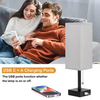 Bedside Lamps With USB CA Charging Ports With 3-Color Modes With Pull Chain Bedroom Lamp With White Fabric Shade Night Light 2