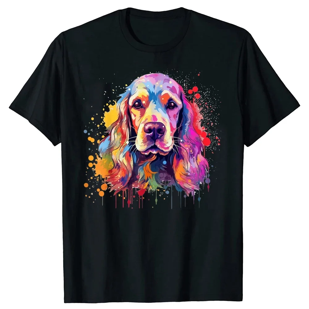 Lustiges buntes Splash Art Cocker Spaniel Hund T-Shirt T-Shirt Tops Rundhals Kurzarm T-Shirt Kleidung Lässige Basic T-Shirts