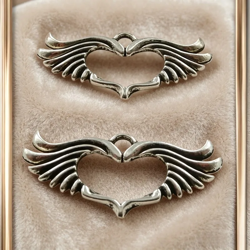90 Stück antiksilberfarbene Flügel-Herz-Anhänger, 44 x 19 mm, für Halsketten, Ohrringe, Schmuckherstellung, A303, Großhandel