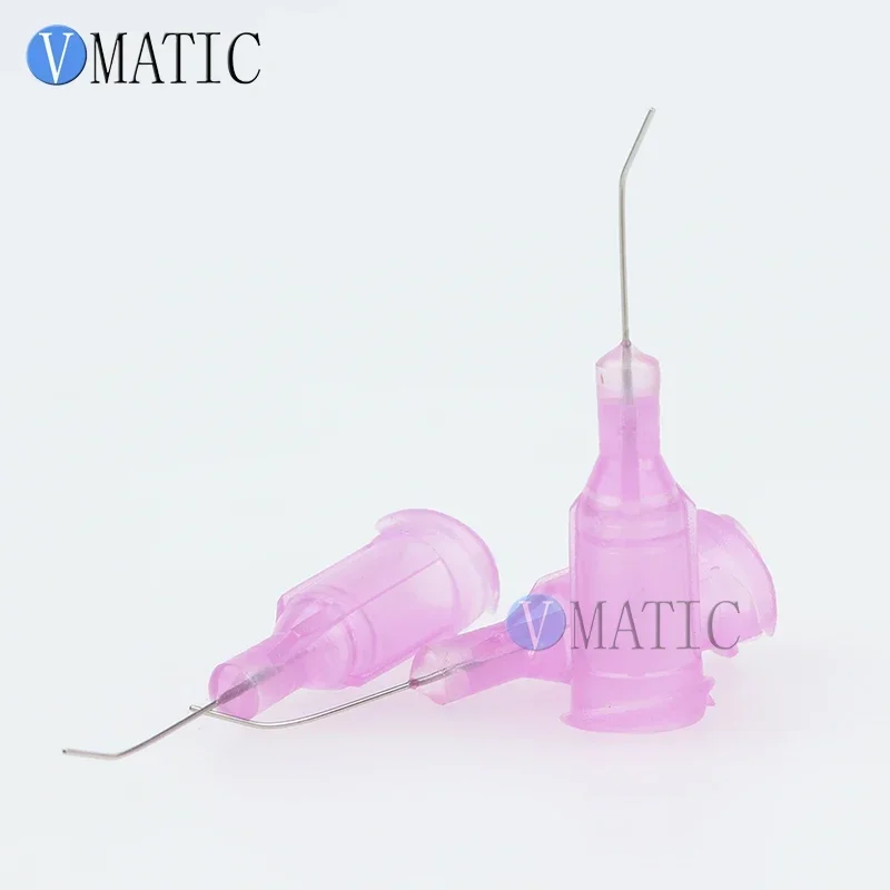 100Pc 30G Lavender 0.5'' Tube 45 Degree Bend Bent Dispensing Needle Tips Stainless Steel Dispenser Needle 1/2 Inch