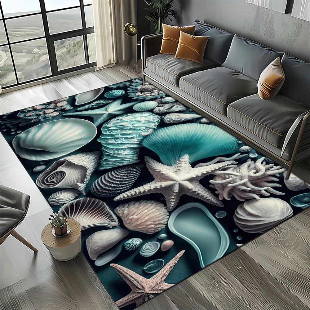 2025 New Starfish Beach Shell Sea Star Sand Carpet Rug for Living Room Bedroom Home Sofa Decoration,Kids play Non-slip Floor Mat