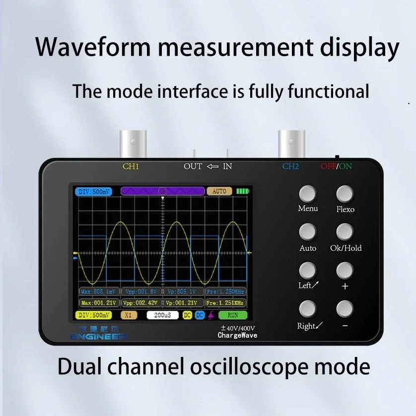 Handheld digital oscilloscope 50M sampling rate 10M analog bandwidth dual channel mini portable instrument auto repair 2