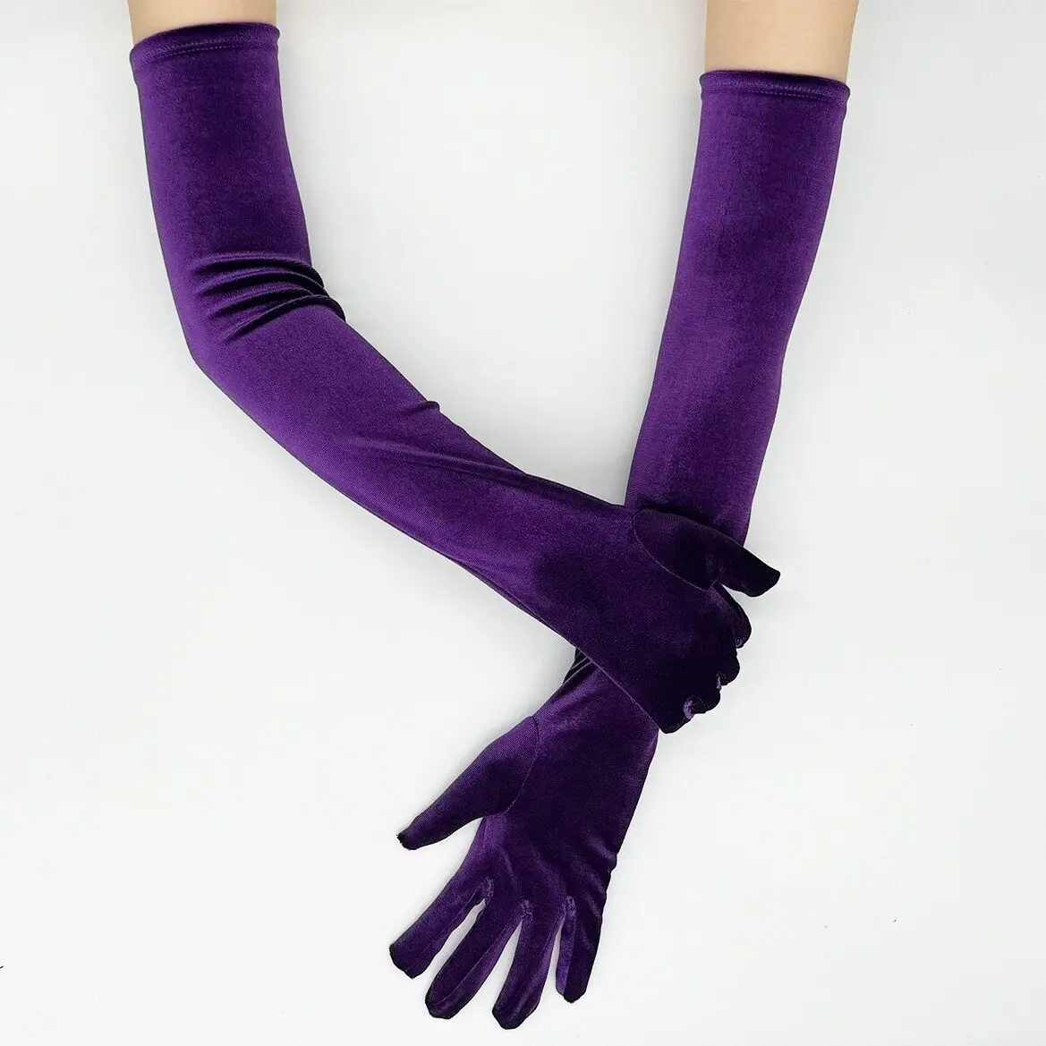 Elegant Velvet Solid 53cm Long Gloves Women Fluffy Gloves Full Finger Party Evening Dress Etiquette Stage Performance Gloves