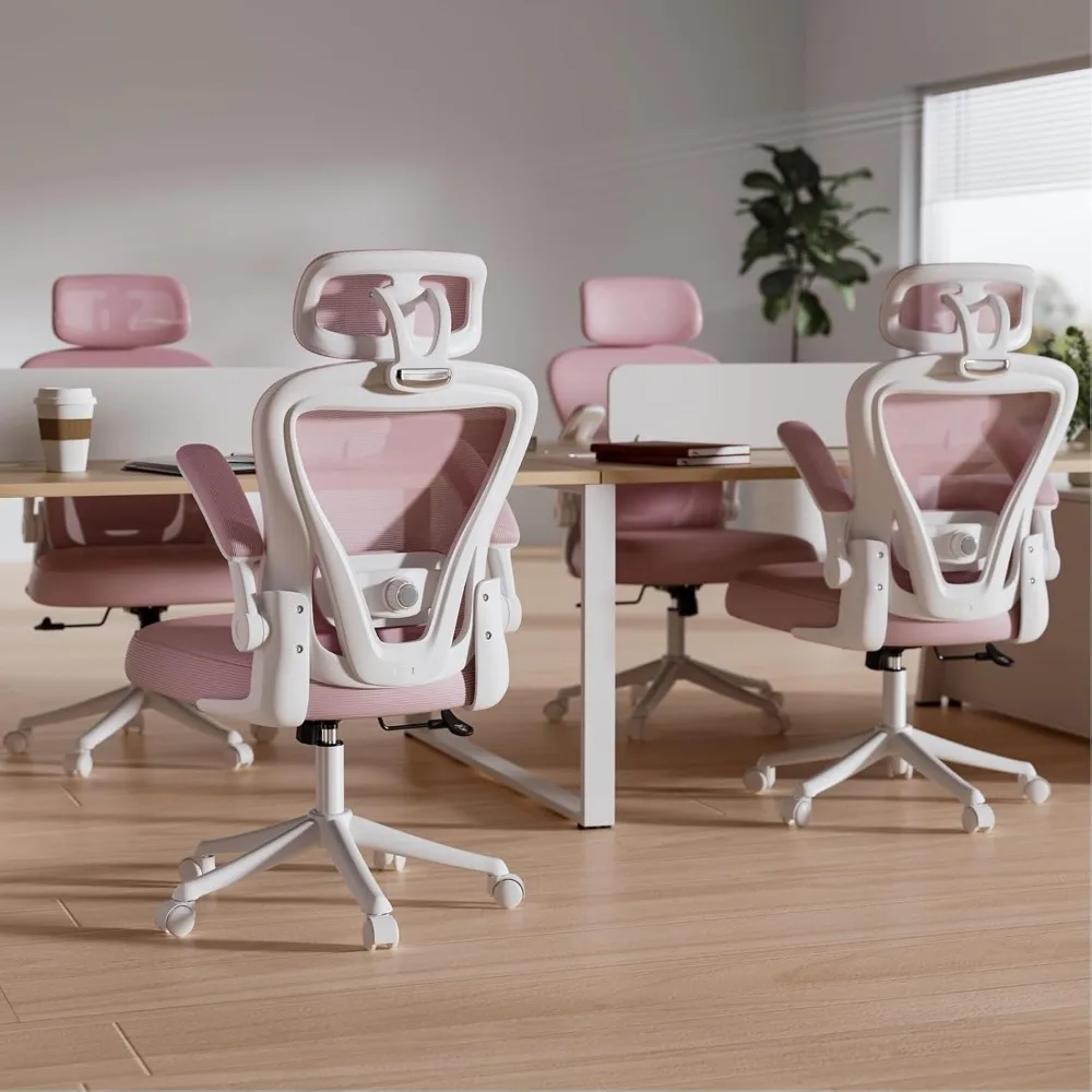 Ergonomic Office Chair M903, High Back Comfy Mesh Desk Chair with Wheels, Adjustable Lumbar Support, Headrest, Pink 3