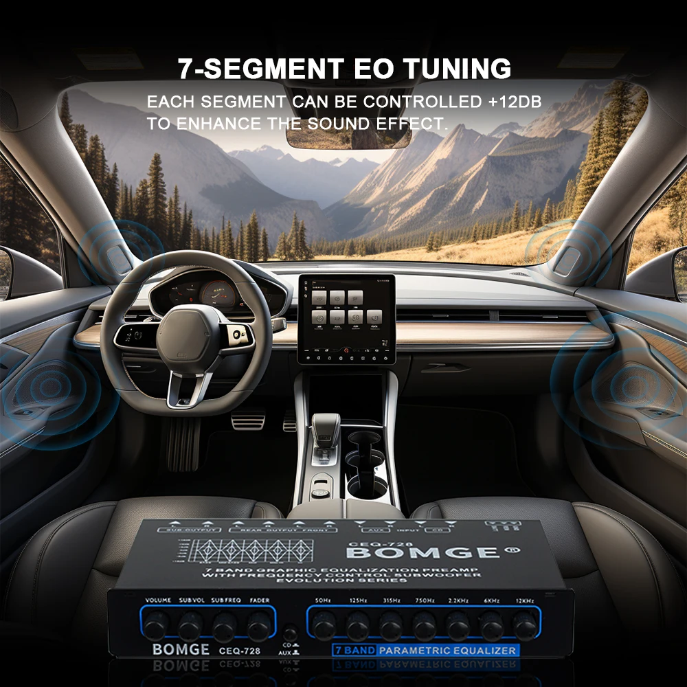 7-band Car Audio Equalizer Pre-Amp Car Audio Graphic Equalizer Amplify Sound With 2Inputs RCA & High 6Outputs For RVs Yachts