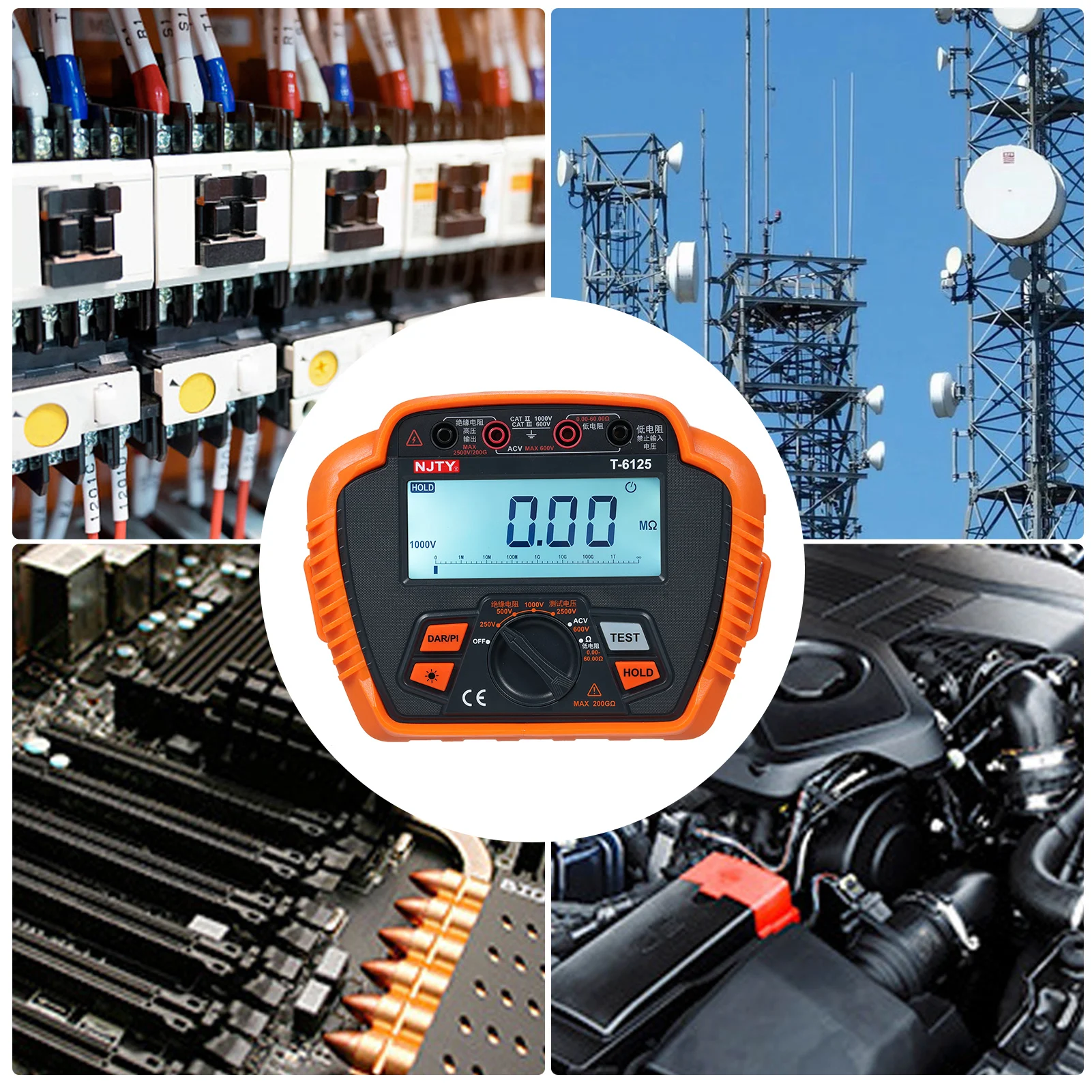 Insulation Resistance Tester 2500V Digital Megohmmeter MAX 200G&Omega; Measuring Low Resistance Absorption Ratio