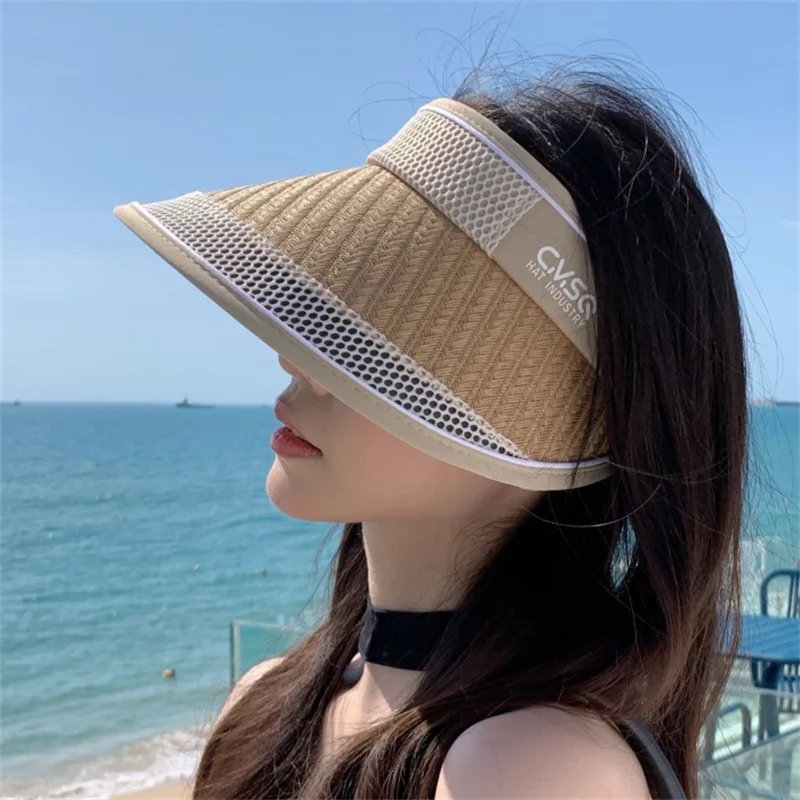 Summer New Sunshade - Korean Style, Fashion Empty Top hat, Anti-UV, Outdoor Large Brim, Face-Covering, Sun,Sunscreen_voghion.com