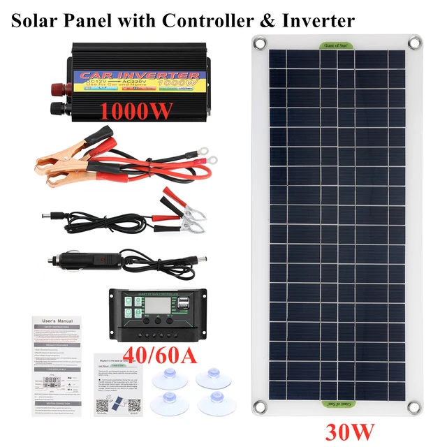 ソーラーパネルシステム,220V,1000Wインバーター,太陽光発電,18V,40