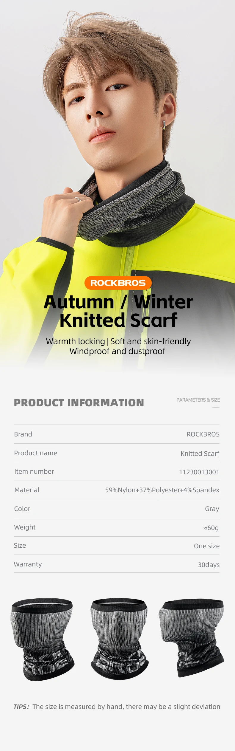 Rockbros Herbst Winter Gesichts maske hohe Elastizität wind dicht warm halten Kopftuch Outdoor-Sport Joggen Wandern Radfahren Kopf bedeckung – Detail 1