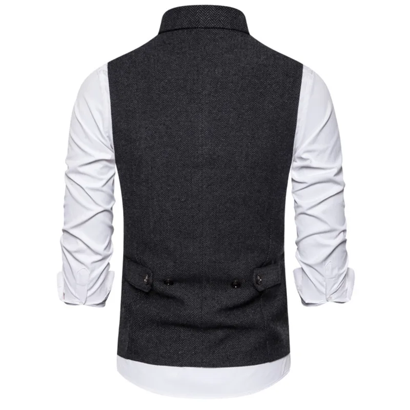 #4825 Autumn Winter Men's Vests Double Breasted Suits Vests Slim Fit Plaid Men's Vests Sleeveless Jacket Office Vest Coat  2