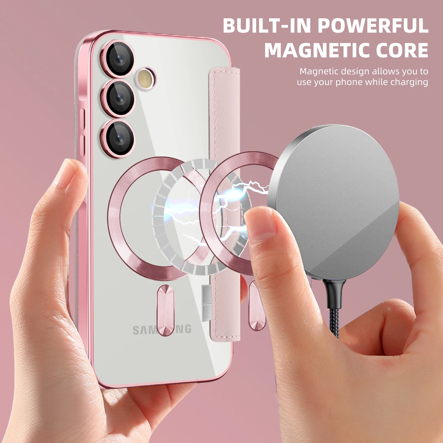 Electroplated Flip Leather Card Case with MagSafe Wireless Charging Protection