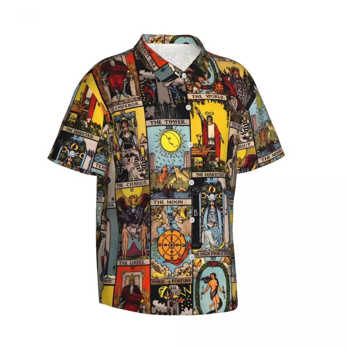 Tarot Hawaiian Shirt Men Beach A Major Arcana Print Casual Shirts Short Sleeve Breathable Design Novelty Oversize Blouses 3