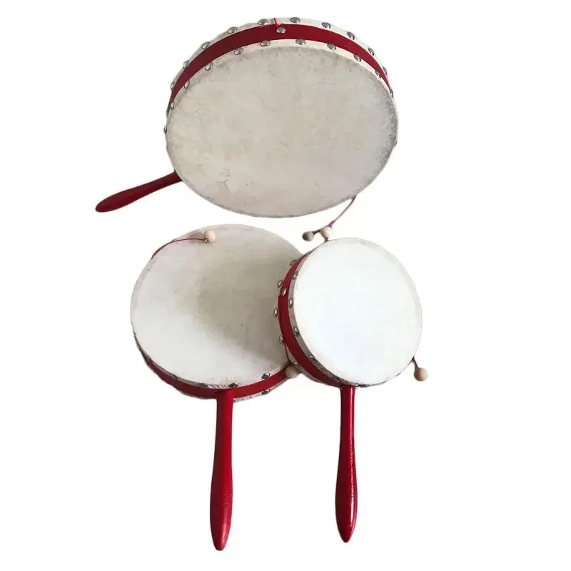 1Pcs Orff Wooden Sheep Skin Rattle-Drum Children Musical Early Education Teaching Aid Chinese Style Tradition Toy Rattle-Drum