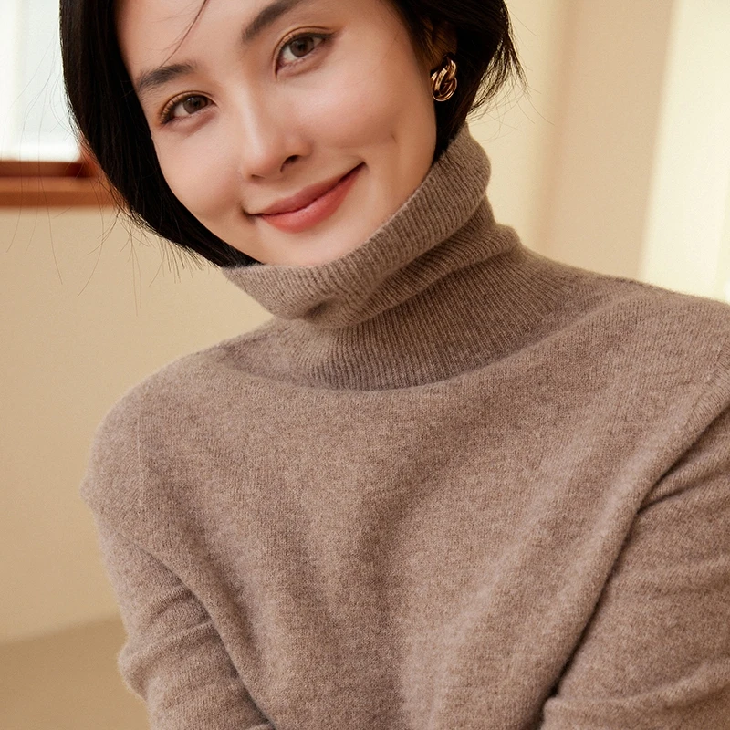 100% Merino Wool Women's Turtleneck Sweater Knit Women's Pullover Sweater 2023 Fall/Winter New Women's Warm Solid Sweater 2