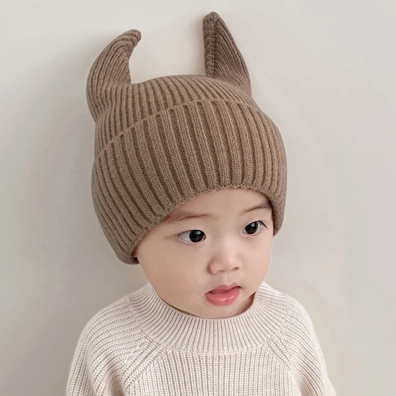 

Children Warm Curled Wool Knitted Hat Warmer Stuff Spring Autumn Winter Kids Crochet Bonnet Baby Girls Boys Knit Cap