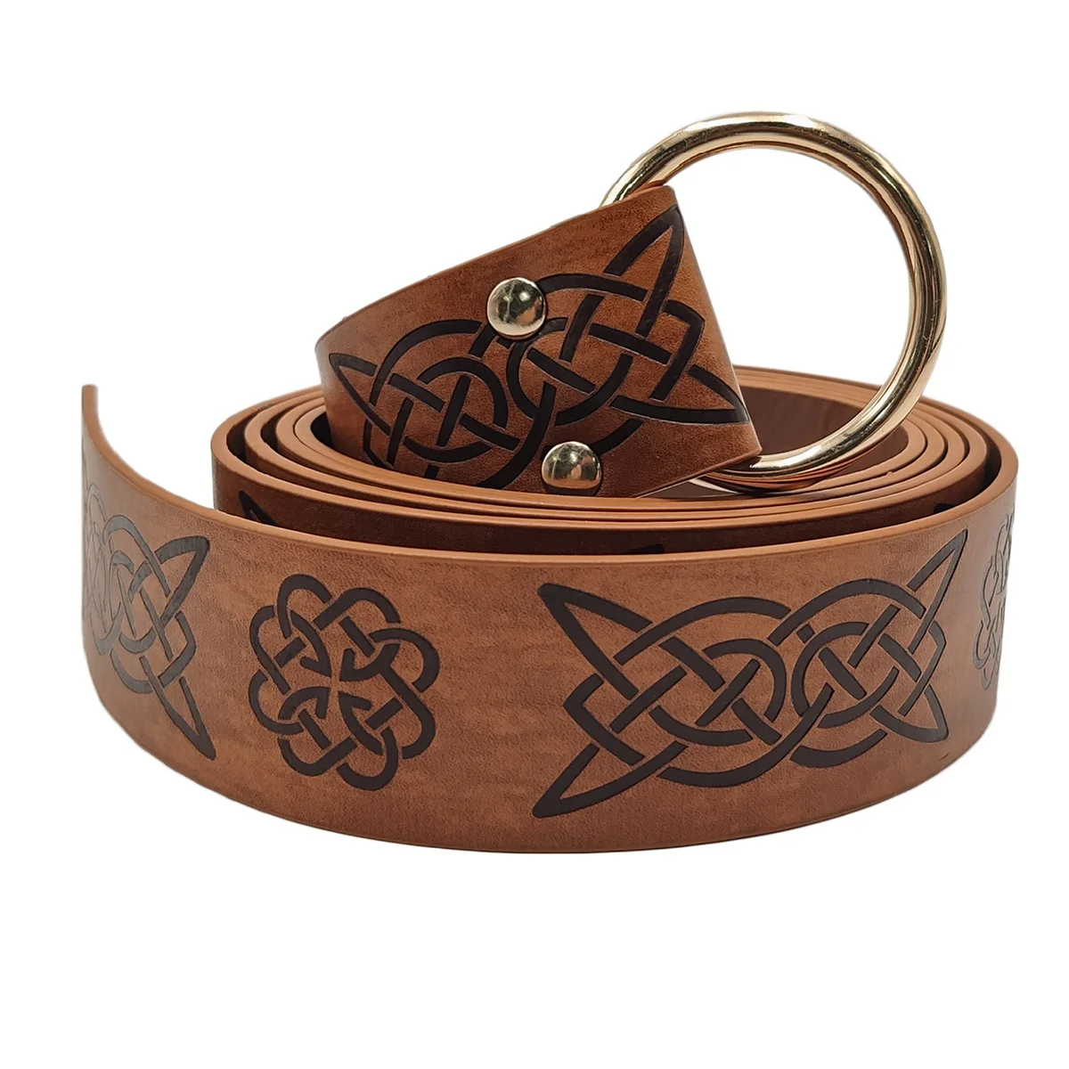 

Medieval Embossed Vegvisir PU Leather O Ring Belt Retro Buckles Belt Waistband for Men Light Brown