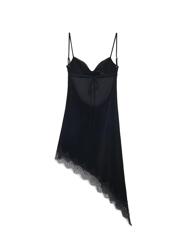 Elegant Women Velvet Lace Evening Dress Sexy Suspender Backless Slim Irregular Dress 2026 New Fashion Ladies Party Club Dress