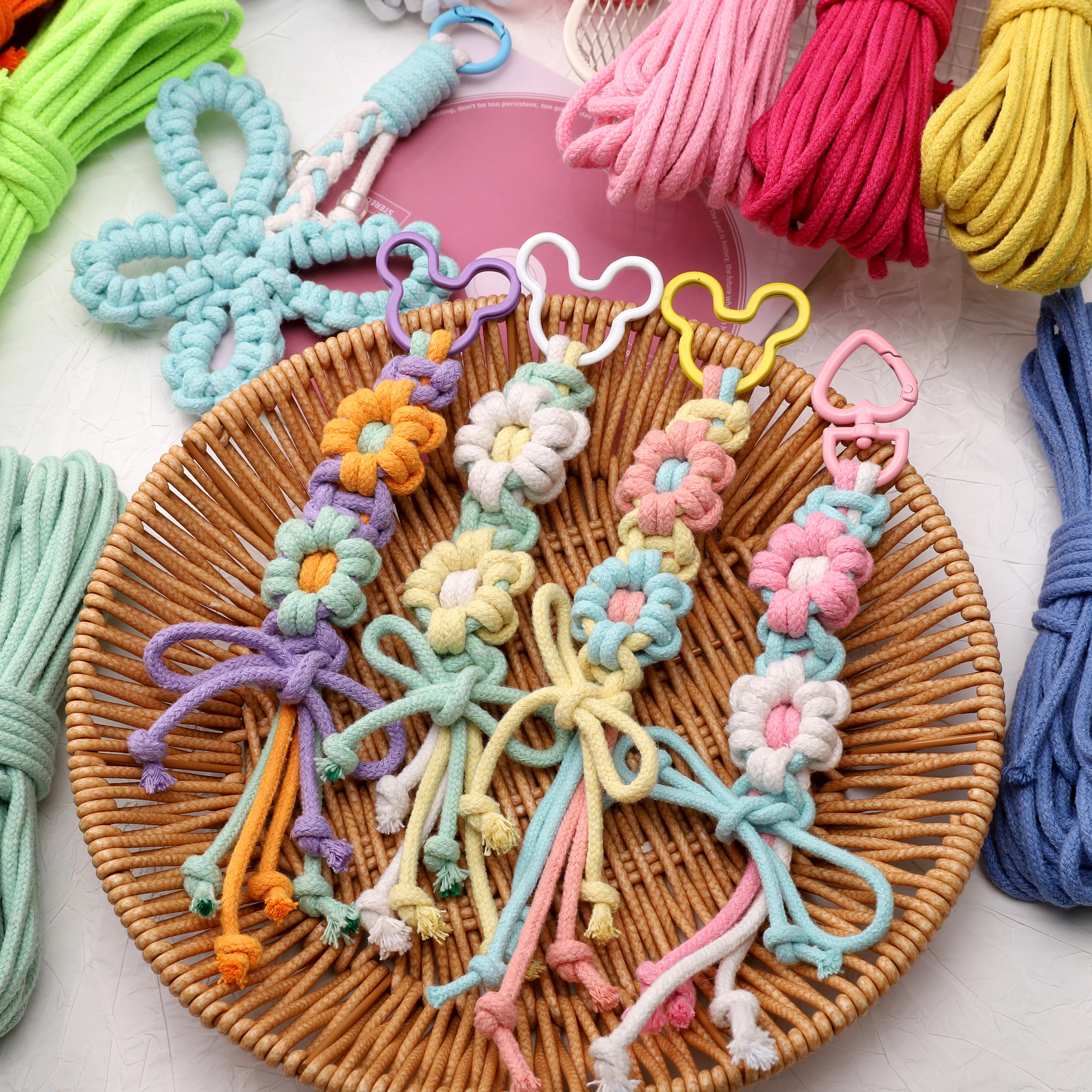 10-Meter Pack of 4mm Multi-Color Braided Cotton Rope for Crafts and Home Decor
