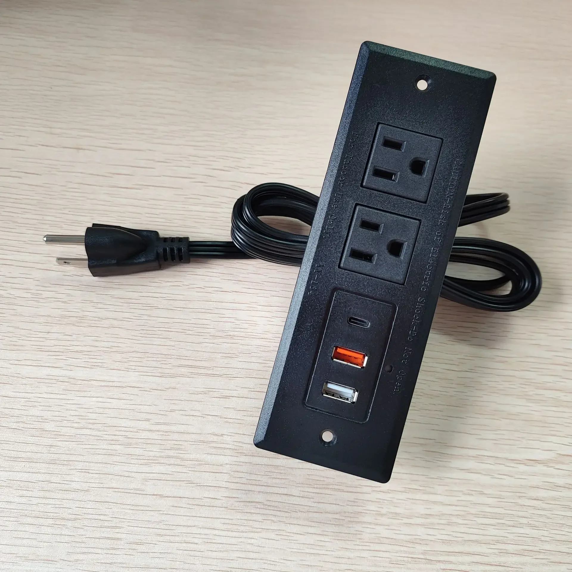 Built in Table Sockets US 15A with USB Type-c 110 220v Office Bookcase Furniture Recessed Hidden Strip Power Table Top Socket 1