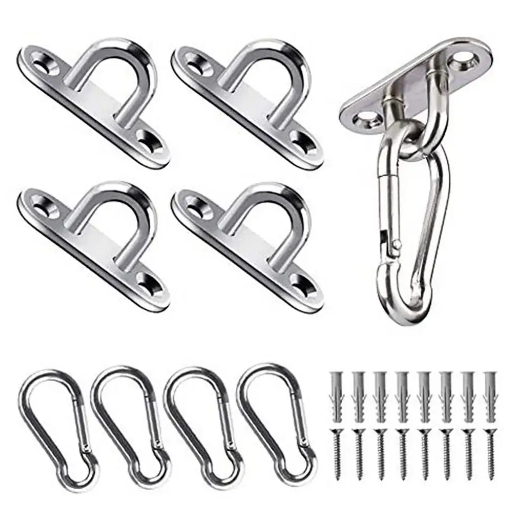 Stainless Steel Eye Plate 4Pcs Screws Mount Hook Toughness Ceiling & Wall Mount Hanging Hardware Fitting Set For Decorative Rope