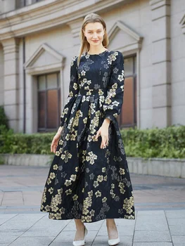 DEVCHATA Fashion Muslim Abaya Women New Arab Elegant Jacquard Kaftan Dress Islamic Long Party Holiday Gown Arabic Dubai Robe