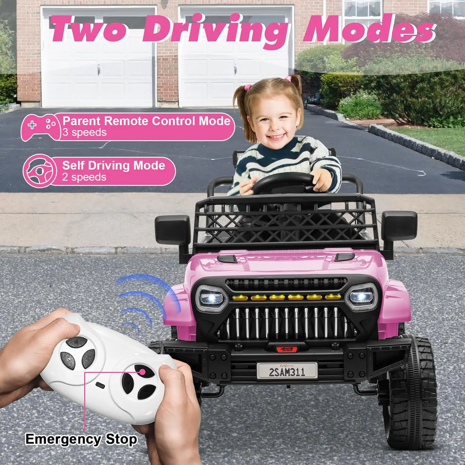 Ride on Truck Car 12V Power 4 Wheels w/Remote Control, 3 Speeds, Bluetooth Music, Led Lights, Spring Suspension, Electric