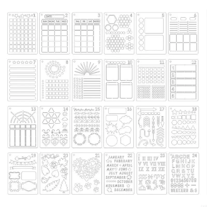 F42d 24PCS Planner Stencils DIY 노트북 스크랩북 일기 용 DIY 드로잉 템플릿