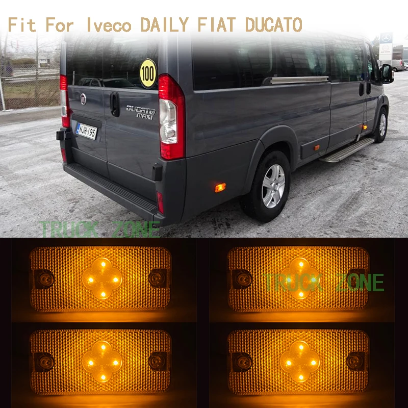 4 Pz Giallo Led Side Marker Light Per Iveco Daily Iv Stralis Renault Kerax Magnum & Midlum Fiat Ducato Iii Daf Lf Xf Cf