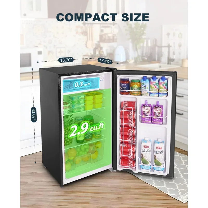 QWUpstreman 3.2 Cu.Ft Mini Fridge with Freezer Single By Mini Fridge Adjustable Thermostat Refrigerator fo Bedroom Office