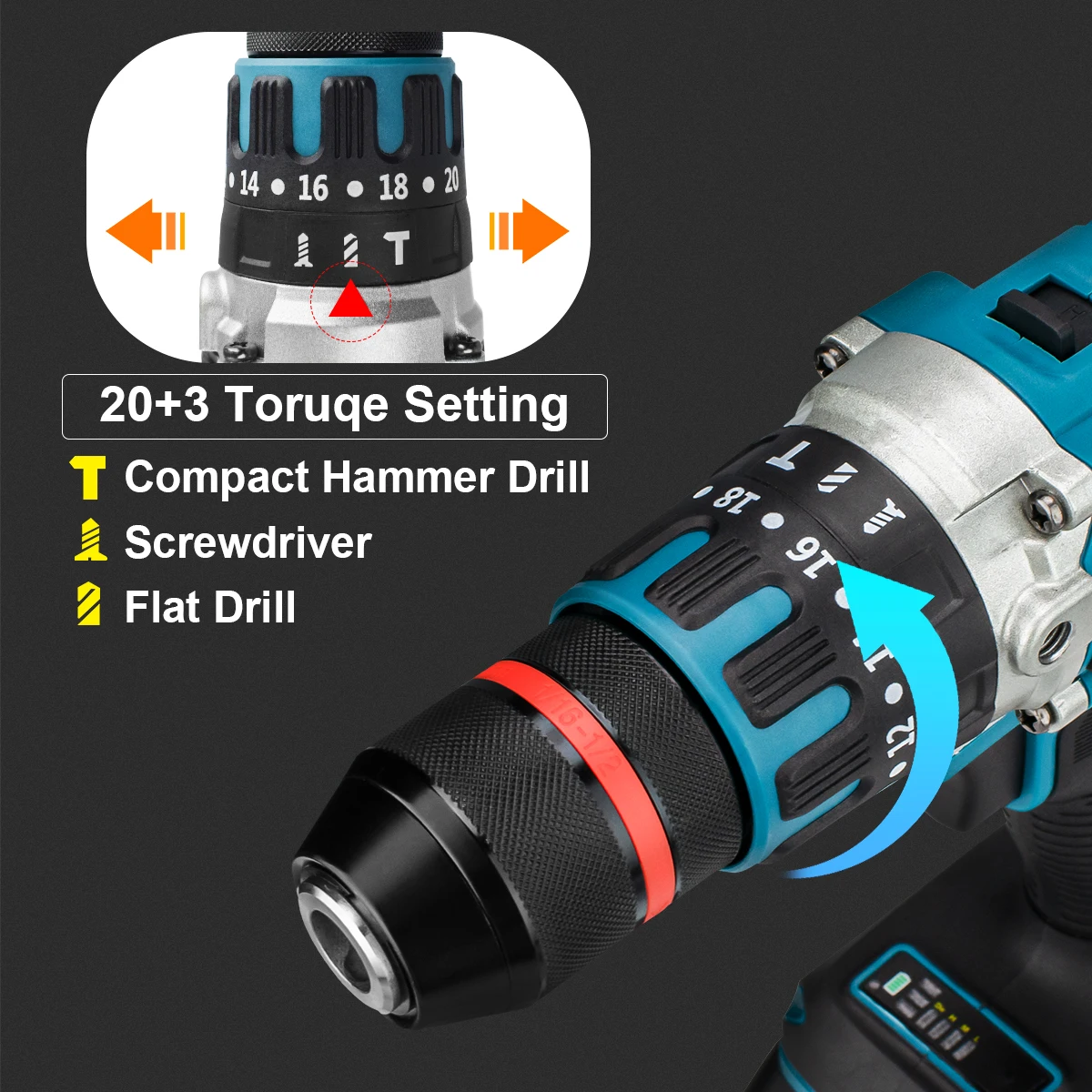 18V 13mm 480NM Brushless Electric Impact Drill Cordless Drill Electric Screwdriver DIY Driver Power Tools for Makita 18V Battery 4