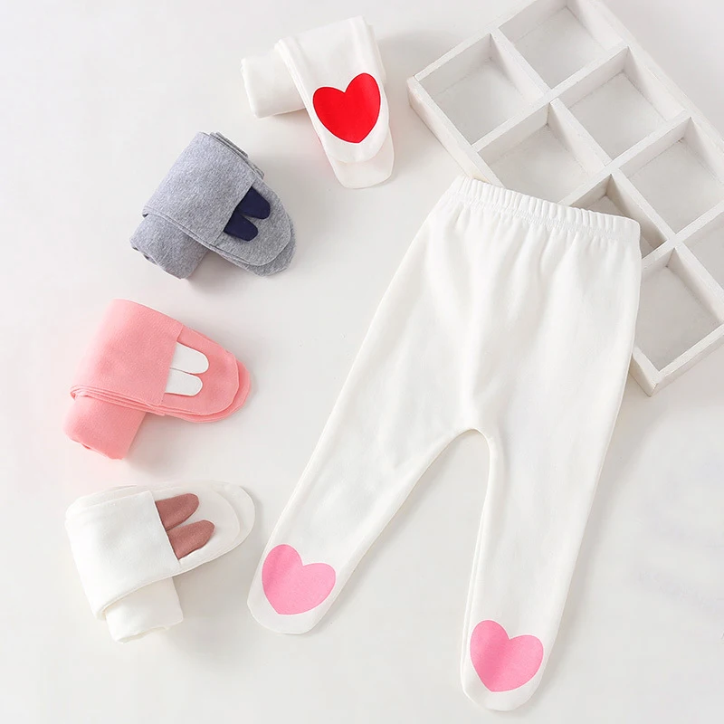 Baby Trousers Baby Leggings 0-18M Baby Girl Pant with Footies Heart Trousers Newborn Infant PP Pant Toddler Girl Clothes Elastic Waist Kid Legging