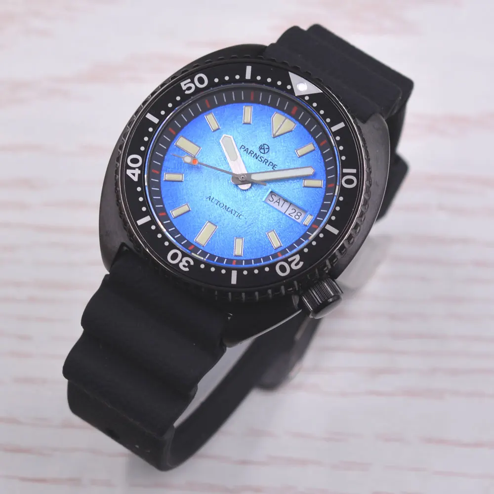 

45mm PARNSRPE Men's Automatic Mechanical Watch Blue Dial Sapphire Glass Japan NH36 Movement Dual Date Display