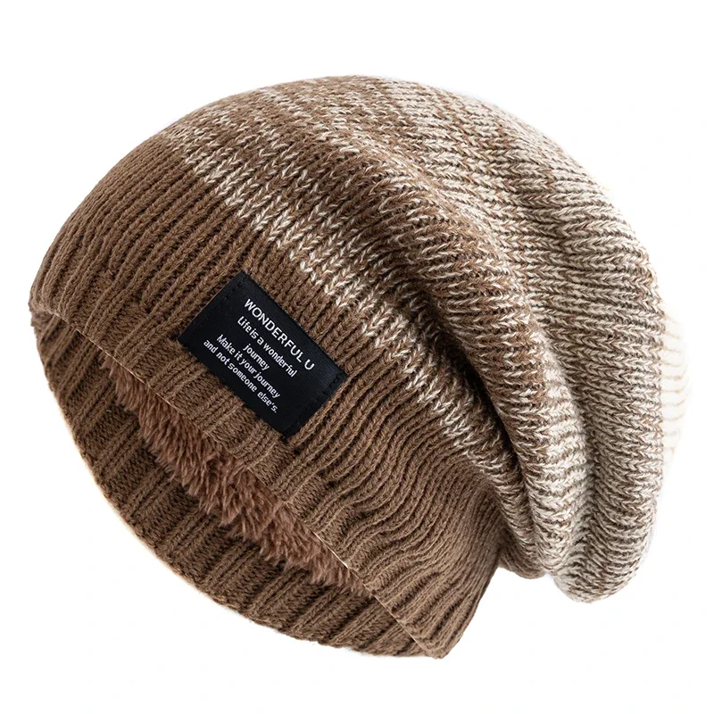 Unisex Mode Slouchy Winter Hüte Plüsch Pelz Gefüttert Beanie Cap Männer Frauen Winter Mischen Farbe Label Dekor Gestrickte Hüte – Detail 20